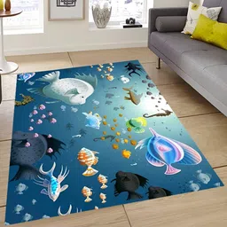 Sparrow world Sea Green & Turquoise Blue Fish Printed Anti-Skid Carpet-image-85