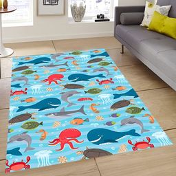 Sparrow world Sea Green & Grey Fish Printed Anti-Skid Carpet-image-57
