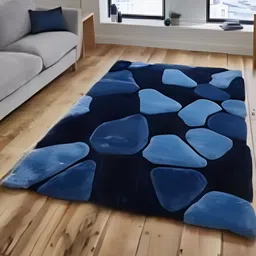 Shopgallery Navy Blue Geometric Anti Skid Shaggy Carpet-45