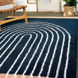 Shopgallery Navy Blue & White Geometric Anti-Skid Shaggy Carpet-image-69