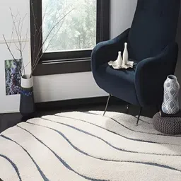 Shopgallery Off White & Blue Abstract Anti-Skid Shaggy Carpet-picture-14