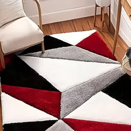 Shopgallery Off White & Red Geometric Anti-Skid Shaggy Carpet-picture-13