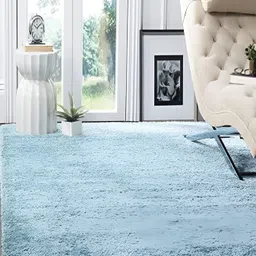 Shopgallery Blue Textured Anti Skid Rectangle Shaggy Carpet-image-36