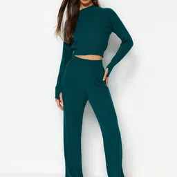 Trendyol Self Design High Neck Sweater With Straight Trousers-image-81
