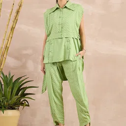 First Resort by Ramola Bachchan Eco-Chic Vogue Self Design Cotton Top Bib With Trouser-image-82