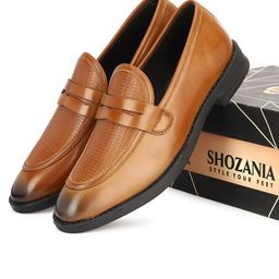 SHOZANIA Men Textured Leather Formal Loafers-image-74