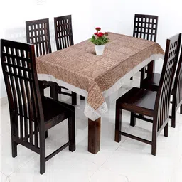 Kuber Industries Brown & White Self-Design 6-Seater Rectangular Table Cover-23