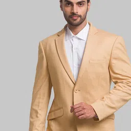 Park Avenue Men Beige Solid Single Breasted Blazers-picture-43