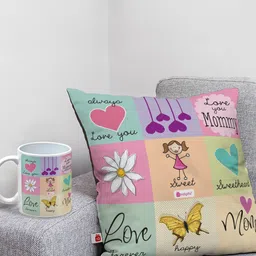 Indigifts Purple & Pink Love You Mommy Printed Pre-Filled Cushion with Ceramic Coffee Mug-image-54
