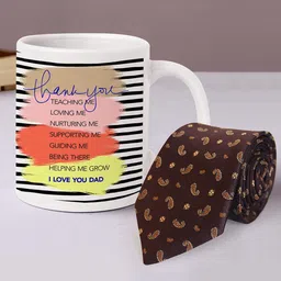 TIED RIBBONS White & Brown Printed Coffee Mug with Necktie Hamper Gift Sets-image-97