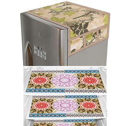 Dakshya Industries Purple & Green 6 Pieces Printed Fridge Top Cover, Handle Covers & Mats-52