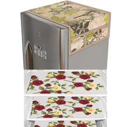Dakshya Industries 6 Pieces Green Printed Fridge Top Cover and Handle Covers & Mats-image-1