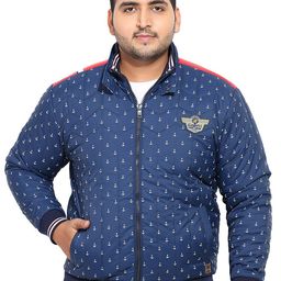 John Pride Plus Size Conversational Printed Mock Collar Bomber Jacket-37