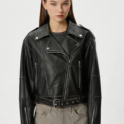 Koton Notched Lapel Collar Biker Jacket-20