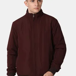t-base Men Burgundy Windcheater Bomber Jacket-image-63