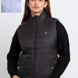 Status Quo Women Black & Blue Reversible Puffer Jacket-image-40