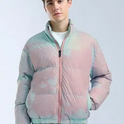 Flying Machine Men Mock Collar Tie and Dye Solid Casual Puffer Jacket-99