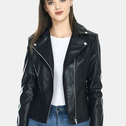TBOJ Women Black Lightweight Outdoor Leather Biker Jacket-40
