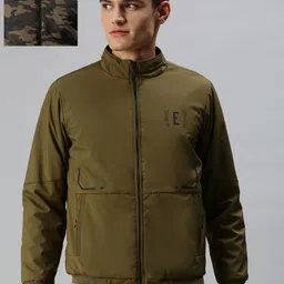 SHOWOFF Men Olive Green Camouflage Reversible Bomber Jacket-image-48