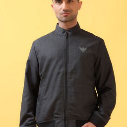 THINC Men Mock Collar Self Design Casual Bomber Jacket-13