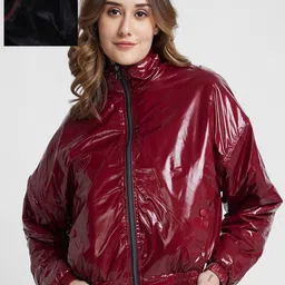SPYKAR Mock Collar Reversible Bomber Jacket With Faux Fur Trim-picture-1