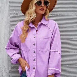 JC Mode Women Spread Collar Solid Casual Denim Jacket-image-55