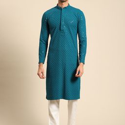 RAJUBHAI HARGOVINDAS Men Floral Chikankari Cotton Kurta-picture-23