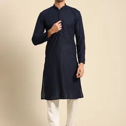 RAJUBHAI HARGOVINDAS Men Floral Embroidered Chikankari Cotton Kurta-picture-38