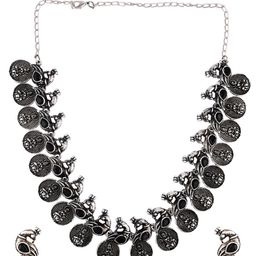 Efulgenz Oxidized Silver-Toned & Black Rhodium-Plated Crystals Bohemian Jewellery Set-image-6
