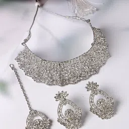 Sukkhi Rhodium-Plated AD-Studded & Beaded Jewellery Set-picture-47