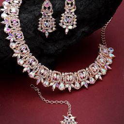 Sukkhi Rose-Gold Plated Stone Studded Necklace Jewellery Set-38