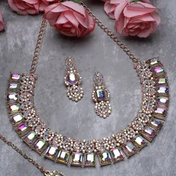 Sukkhi Rose Gold-Plated Stones-Studded Jewellery Set-7