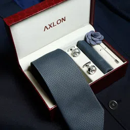 AXLON Men Printed Tie Set With Pocket Square, Cufflink & Flower Pin-14