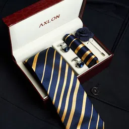AXLON Men Printed Tie Set With Pocket Square, Cufflink & Flower Pin-35