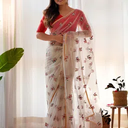 Saree mall Floral Embroidered Sequinned Net Saree-13