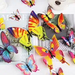 Jaamso Royals 12PCs Pink & Blue 3D Magnet Butterfly Self Adhesive Wall Sticker-image-87
