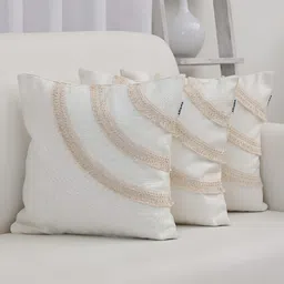 Ariana White 3 Pieces Embroidered Square Cotton Cushion Covers-38