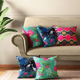 India Circus by Krsnaa Mehta Set of 5 Floral & Ethnic Print Square Cushion Covers-35
