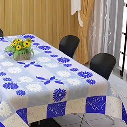 TANLOOMS Blue & White Floral Cotton 6-Seater Rectangle Table Cover-image-97
