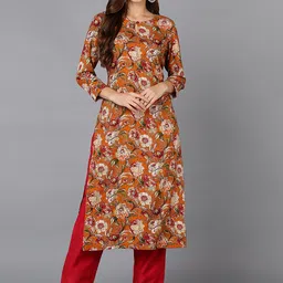KALINI Floral Printed Round Neck Straight Kurta-11
