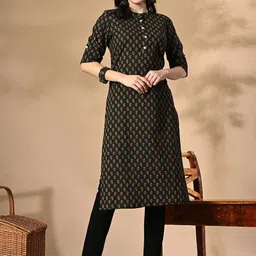 Cayman Women Ethnic Motifs Printed Keyhole Neck Cold-Shoulder Sleeves Thread Work Kurta-14