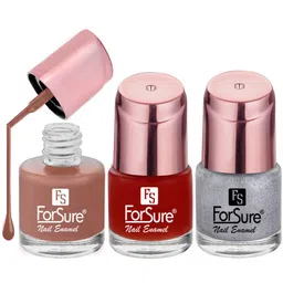 ForSure Rose Gold 3-Pcs Nail Paints - 8ml Each - Nude Line - Silver Sparkle -  Party Red-46