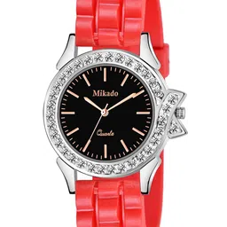 Mikado Women Black Brass Embellished Dial & Red Leather Straps Analogue Watch Charming Red-image-95