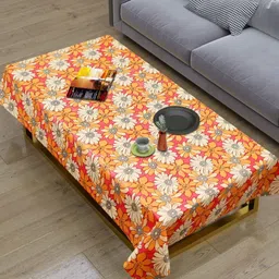 Dakshya Industries Orange & Beige Floral Printed Waterproof 4-Seater Table Cover-picture-2