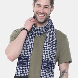FabSeasons Unisex Navy Blue & White Checked Acrylic Muffler-image-7