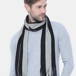 FabSeasons Unisex Black & White Striped Muffler-picture-1