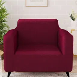 Story@home Maroon Printed Single Seater Stretchable Sofa Cover With Arms-31