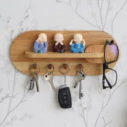 eCraftIndia Brown Multiutility 4 Hooks Wooden Key Holder With Shelf-16