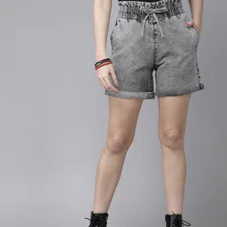 Roadster Women Grey Mid-Rise Denim Shorts-image-65