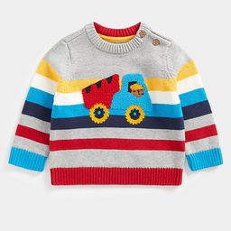 mothercare Boys Grey & Red Striped Pure Cotton Pullover Sweater with Applique Detail-11